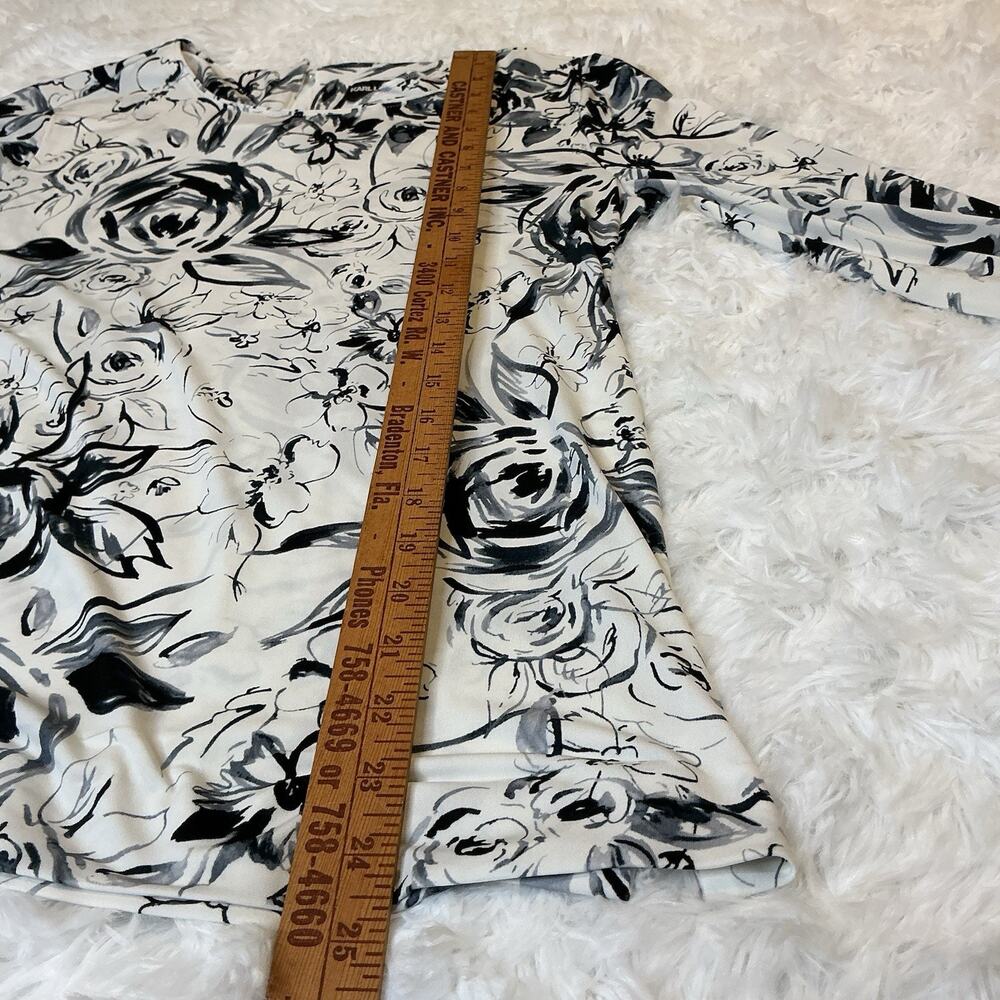 Karl Lagerfeld Paris Women’s Small 3/4 Sleeve Floral White/black Blouse - Picture 8 of 10